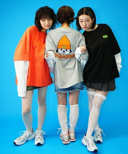 tシャツ Parappa The Rapper/パラッパラッパー/胸ロゴワッペン刺繍フェイクレイヤードロンTEE レディース メンズ パラッパラッパー】胸ロゴワッペン刺繍フェイクレイヤードロン