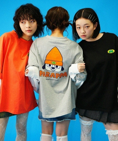 tシャツ Parappa The Rapper/パラッパラッパー/胸ロゴワッペン刺繍フェイクレイヤードロンTEE レディース メンズ GALFY tシャツ 「パラッパラッパー」胸ロゴワッペン刺繍フェイク