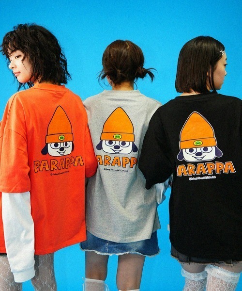 tシャツ Parappa The Rapper/パラッパラッパー/胸ロゴワッペン刺繍フェイクレイヤードロンTEE レディース メンズ GALFY tシャツ 「パラッパラッパー」胸ロゴワッペン刺繍フェイク