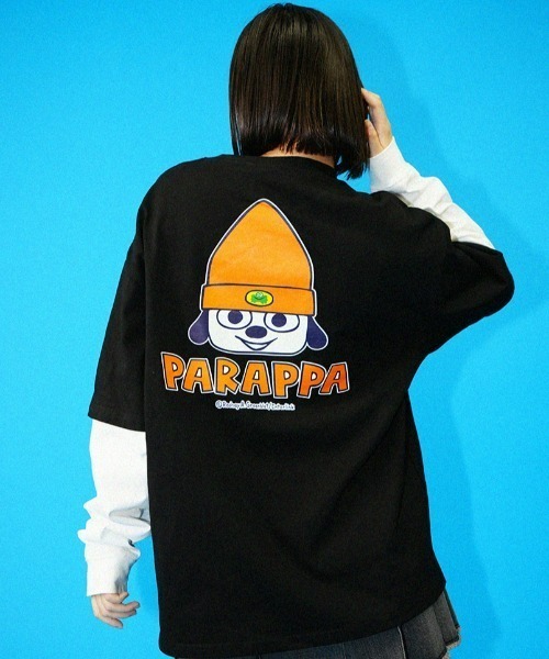 tシャツ Parappa The Rapper/パラッパラッパー/胸ロゴワッペン刺繍フェイクレイヤードロンTEE レディース メンズ GALFY tシャツ 「パラッパラッパー」胸ロゴワッペン刺繍フェイク