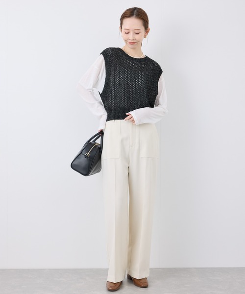 最終leinwande Braid Knitted Top ホワイトベスト　ジレ ROPE' PICNIC ベスト ジレ 透かし編みラメニットベスト