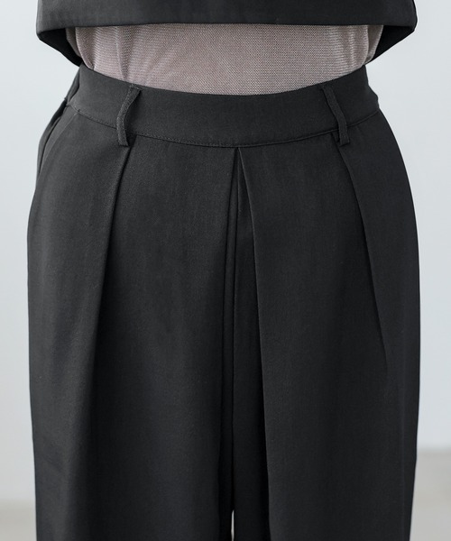 ブラック ワイドパンツ フロントタック itto スラックス パンツ フロントタックワイドスラックスパンツ