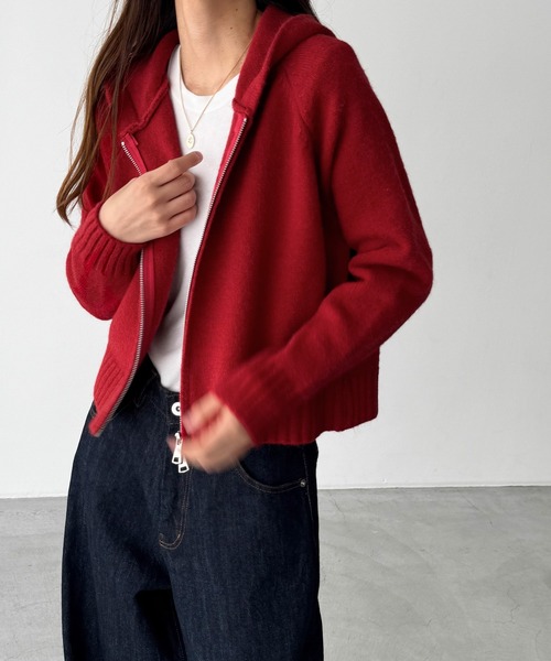 「CANAL JEAN」 ニットカーディガン ONE SIZE レッド レディース_画像5