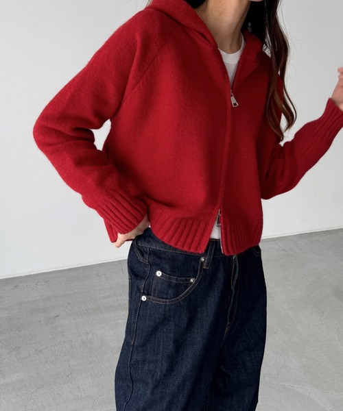 「CANAL JEAN」 ニットカーディガン ONE SIZE レッド レディース_画像7