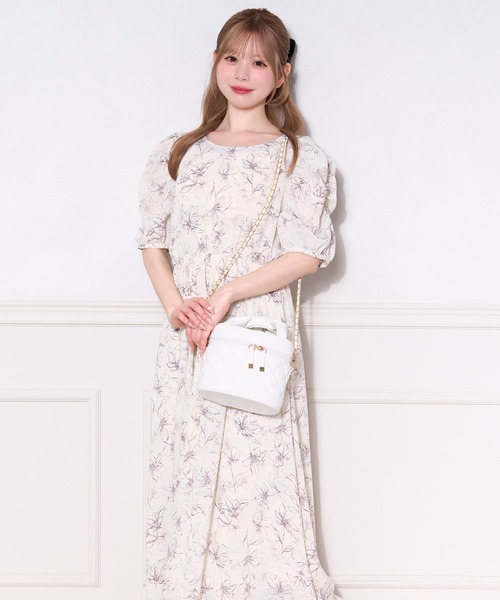 花柄パフスリーブニットワンピース 楽天市場】小花柄 パフスリーブ ロング丈 フレア ワンピース