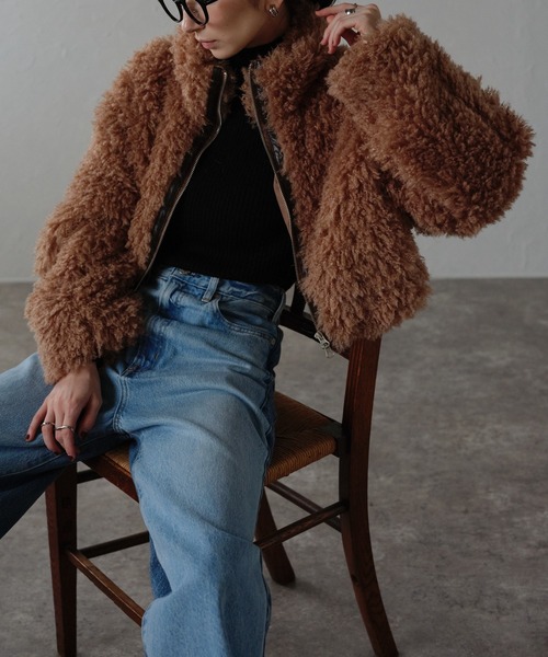 r.（アールドット） ジップアップブルゾン FREE ブラウン レディース