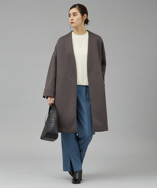 qualite コート qualite 「qualite」 ノーカラーコート 36 グレー レディース