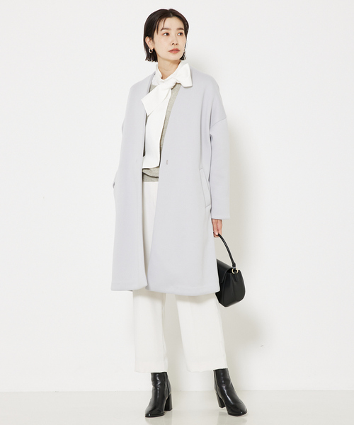qualite 「qualite」 ノーカラーコート 36 グレー レディース