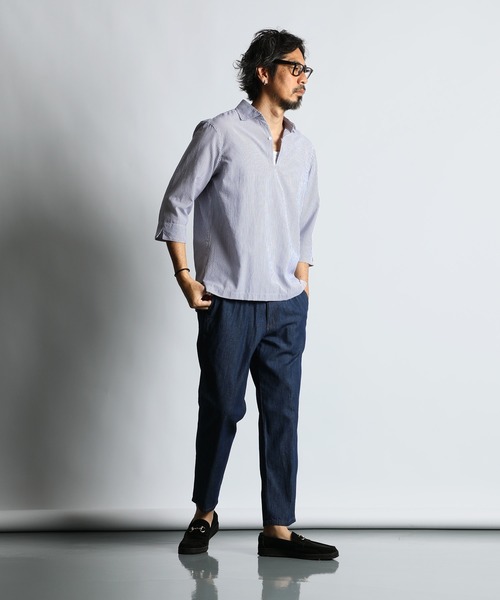 The DUFFER of ST.GEORGE シャツ SEERSUCKER STRIPE 3Q SKIPPER