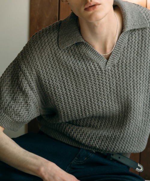 LURAKU ポロシャツ 「LURAKU」mesh knit polo shirt - メッシュ