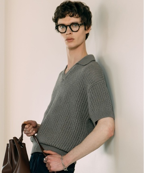 LURAKU ポロシャツ 「LURAKU」mesh knit polo shirt - メッシュ