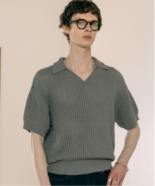 luudan knit polo ルーダン　ニットポロシャツ Net Knit Polo in Black – SVRN