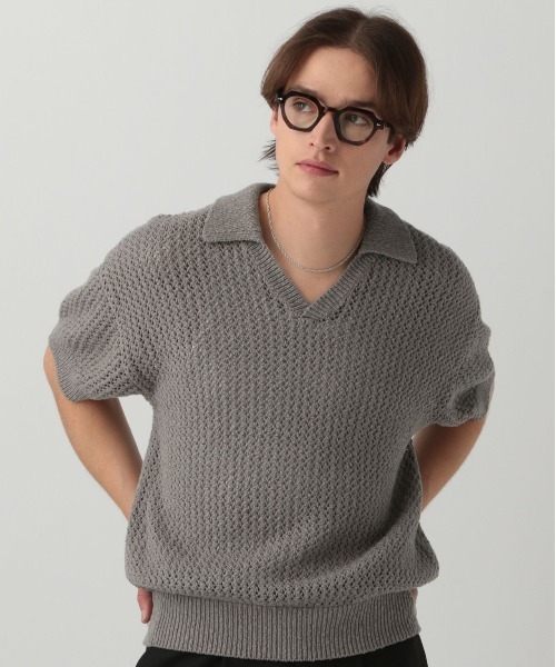 LURAKU ポロシャツ 「LURAKU」mesh knit polo shirt - メッシュ