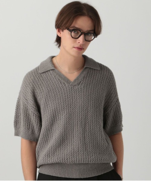 LURAKU ポロシャツ 「LURAKU」mesh knit polo shirt - メッシュ