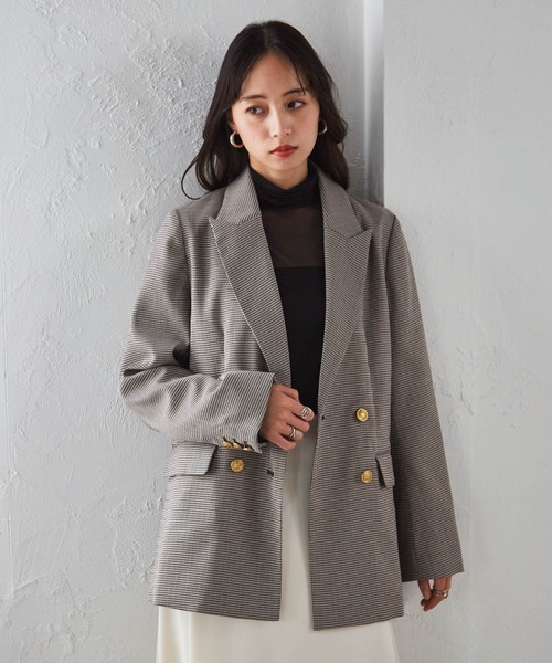 ⭐︎美品⭐︎イエナ ダブルジャケット テーラード　金ボタン チェックブラウン S イエナ IENA 《予約》グレンチェックジャケット （ブラウン