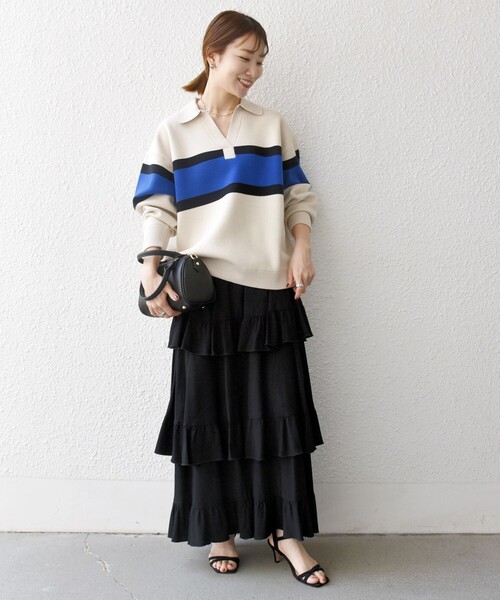 SHIPS　シップス　パネル ボーダー 前後2WAY ニット プルオーバー SHIPS any ニット セーター any:「手洗い可能」パネル ボーダー