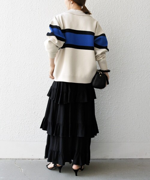 SHIPS any ニット セーター any:「手洗い可能」パネル ボーダー