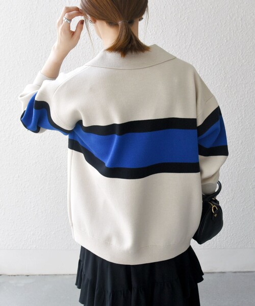 SHIPS any ニット セーター any:「手洗い可能」パネル ボーダー