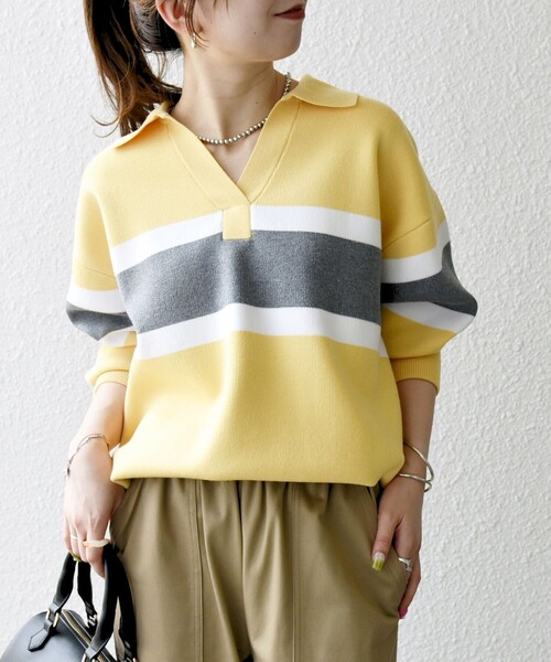 SHIPS any ニット セーター any:「手洗い可能」パネル ボーダー