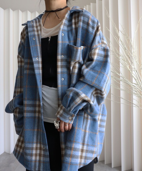 YENNA ブラウス シャツ 「ニュアンス起毛チェックシャツジャケット