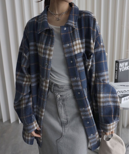 YENNA ブラウス シャツ 「ニュアンス起毛チェックシャツジャケット