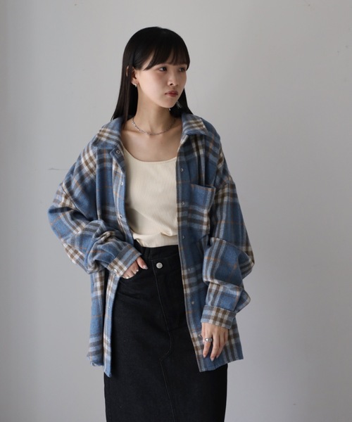 YENNA ブラウス シャツ 「ニュアンス起毛チェックシャツジャケット
