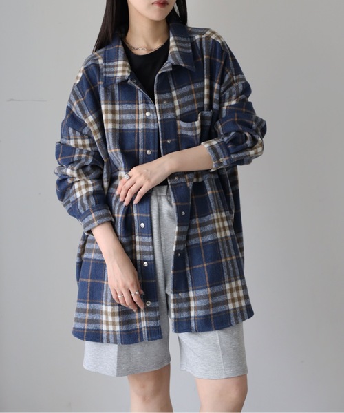 YENNA ブラウス シャツ 「ニュアンス起毛チェックシャツジャケット
