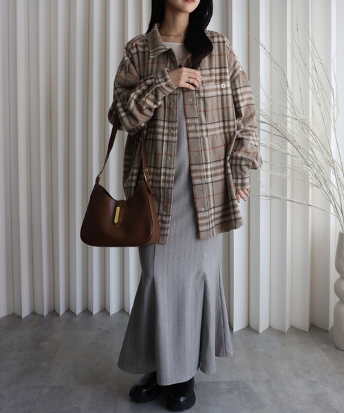 YENNA ブラウス シャツ 「ニュアンス起毛チェックシャツジャケット