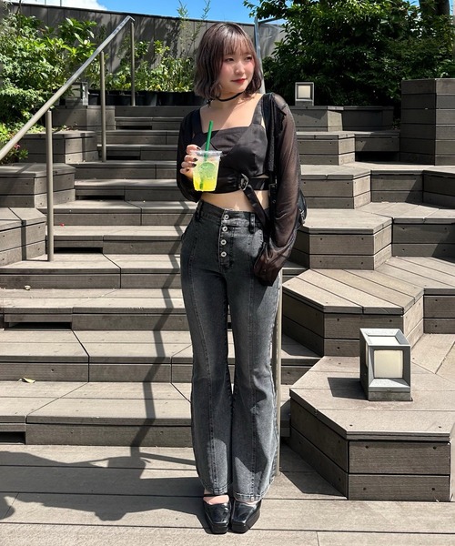 (最終お値下げ)hinari セミフレアデニムパンツ セミフレアデニムパンツ（裾カット可能）（デニムパンツ