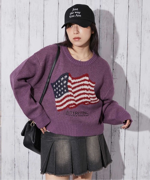 ニット セーター 「アメリカフラッグジャガード×メランジ風