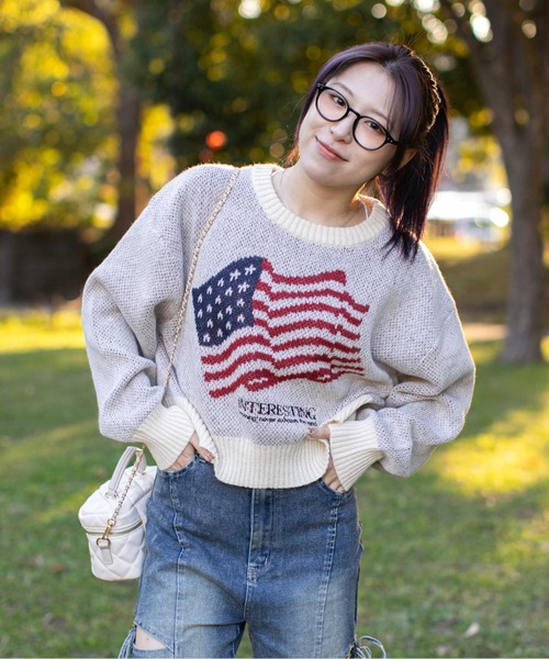 ニット/セーター AmerivintageBUSTIERPATTERNKNITSET ニット セーター 「アメリカフラッグジャガード×メランジ風
