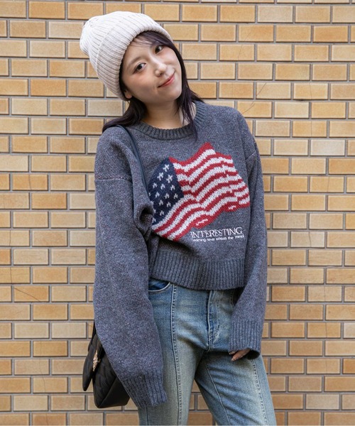 ニット セーター 「アメリカフラッグジャガード×メランジ風