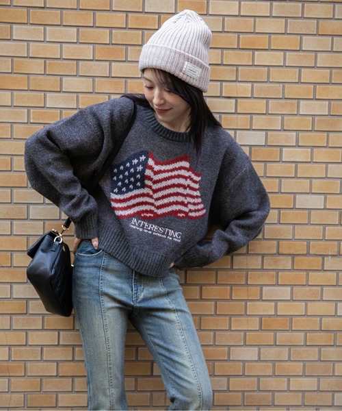 ニット セーター 「アメリカフラッグジャガード×メランジ風