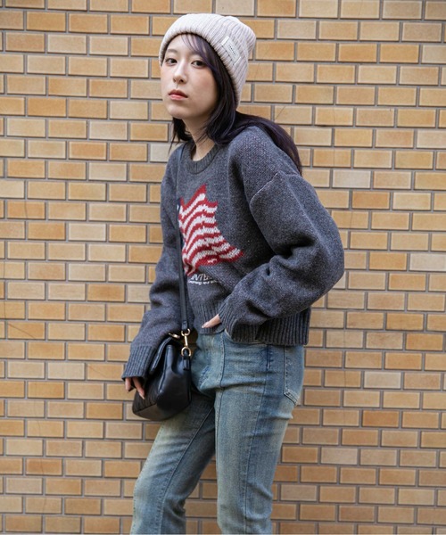 ニット セーター 「アメリカフラッグジャガード×メランジ風