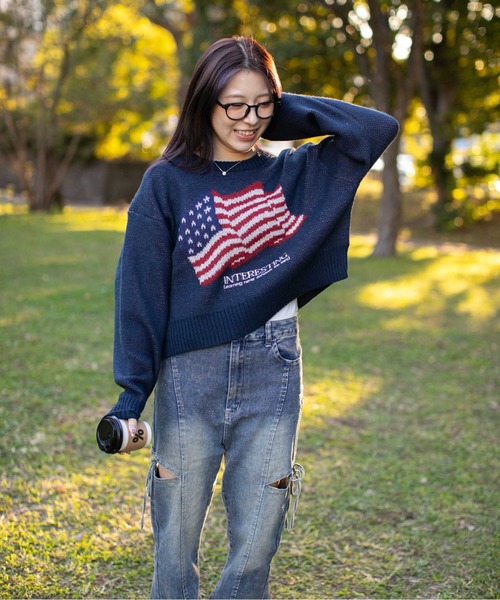 ニット セーター 「アメリカフラッグジャガード×メランジ風
