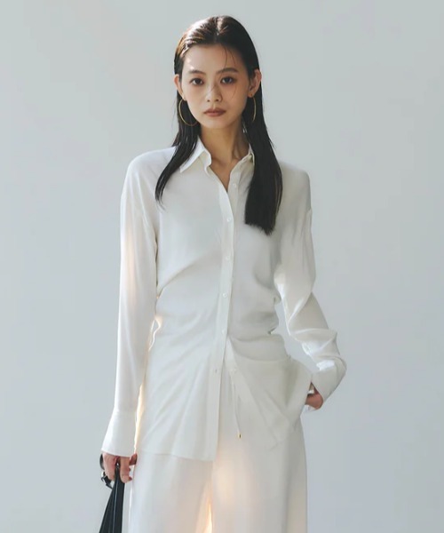 anuans（アニュアンス） ブラウス シャツ シルクドレープシャツ