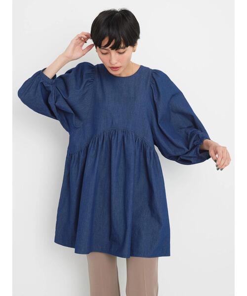「AMERICAN HOLIC」 7分袖チュニック M インディゴブルー レディース_画像3