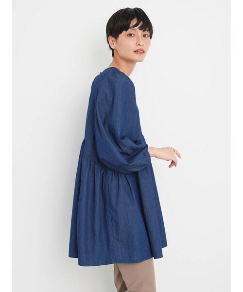 「AMERICAN HOLIC」 7分袖チュニック M インディゴブルー レディース_画像4