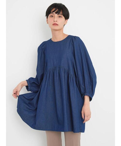 「AMERICAN HOLIC」 7分袖チュニック M インディゴブルー レディース_画像6