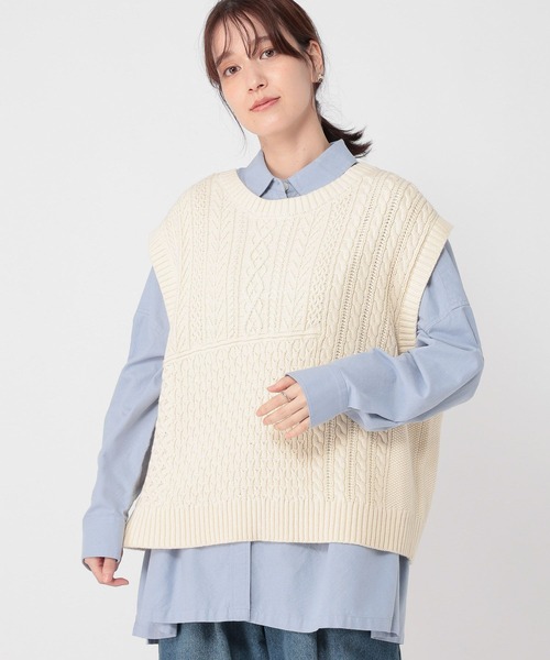 studio CLIP ベスト ジレ 5ゲージダブルフロントパッチワークベスト