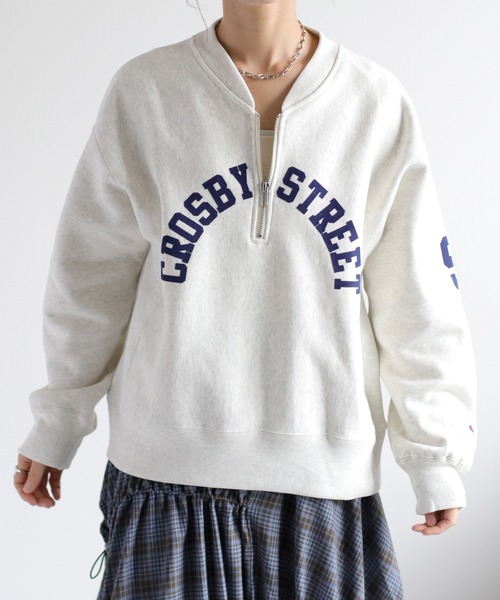 完売品「Champion」裏起毛リバースウィーブハーフジッププリントスウェット Champion（チャンピオン） トレーナー スウェット 「Champion」裏起毛