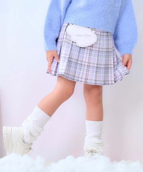 mezzo piano スカート エンジェルポーチつき チェック・デニム