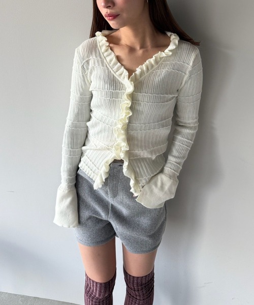 SANSeLF（サンセルフ） Vネックフリルリブトップス saw25a056