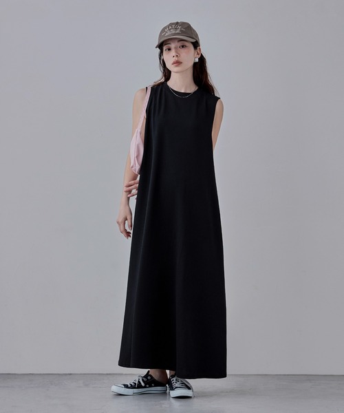 「etoll.」 ノースリーブワンピース M～Ｌ チャコール レディース_画像2