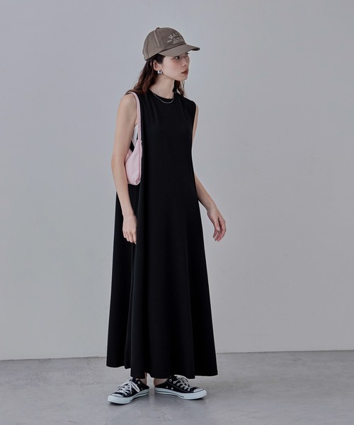 「etoll.」 ノースリーブワンピース M～Ｌ チャコール レディース_画像3