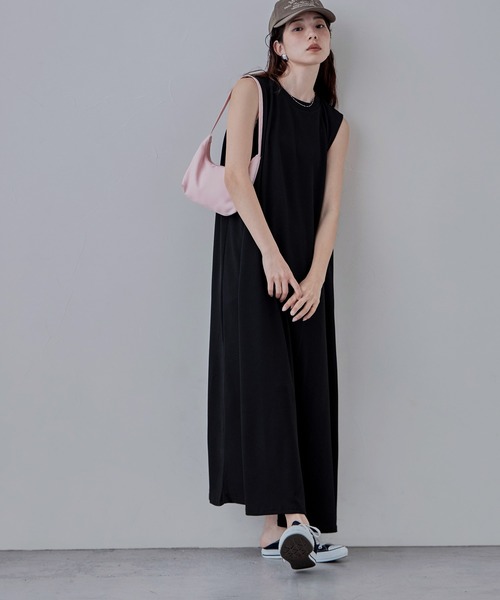 「etoll.」 ノースリーブワンピース M～Ｌ チャコール レディース_画像8