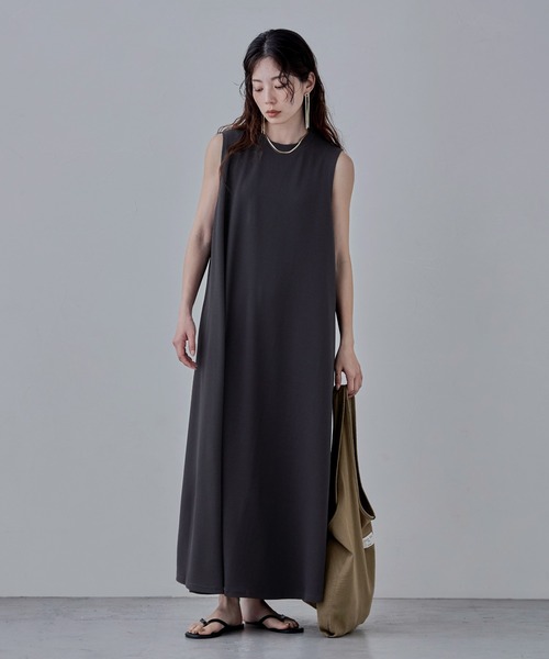 「etoll.」 ノースリーブワンピース M～Ｌ チャコール レディース_画像9