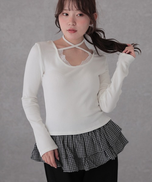 レディース　トップス　小物　セット Lace Ladies（レースレディース） tシャツ ホルターネック レース 裏