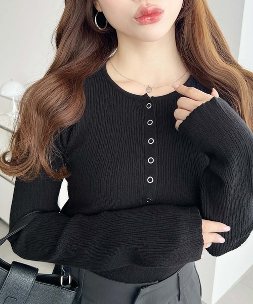 でりおっと KV moment+ ニット セーター ヘンリーネックリングドットリブニットプル