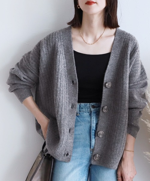 「reca」 ニットカーディガン FREE チャコールグレー レディース_画像2